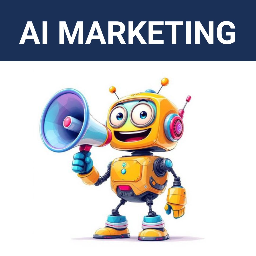 AI STAFF AI robot with a megaphone marketing promoting AI marketing